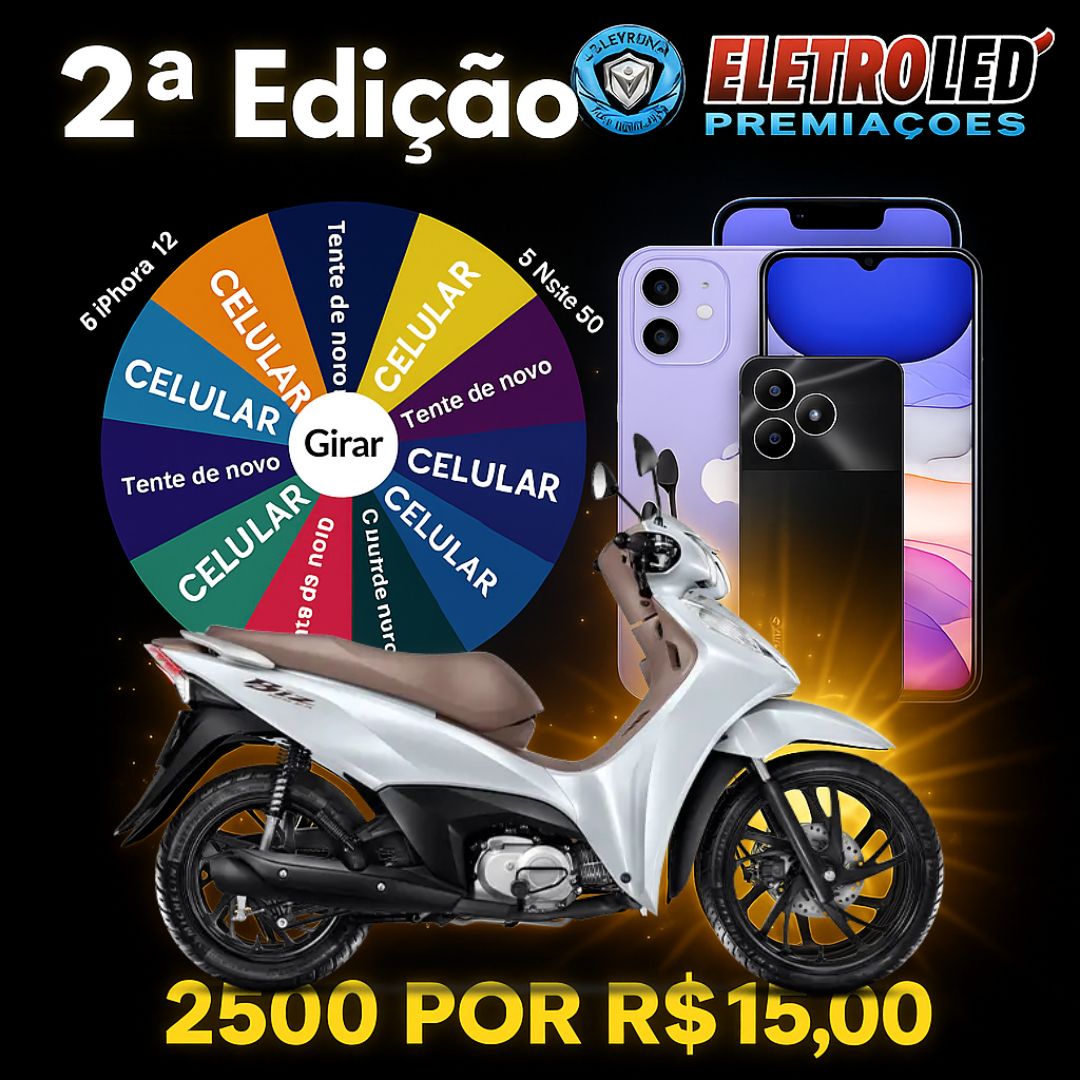 2º EDIÇÃO BIZ EX 0KM ROLETA COM 5 IPHONE 12 + 5 NOTE 50