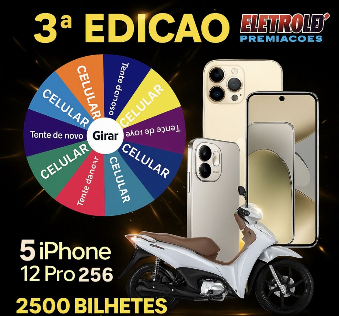 3 edição BIZ EX 0KM Roleta premiada com 10 Celulares