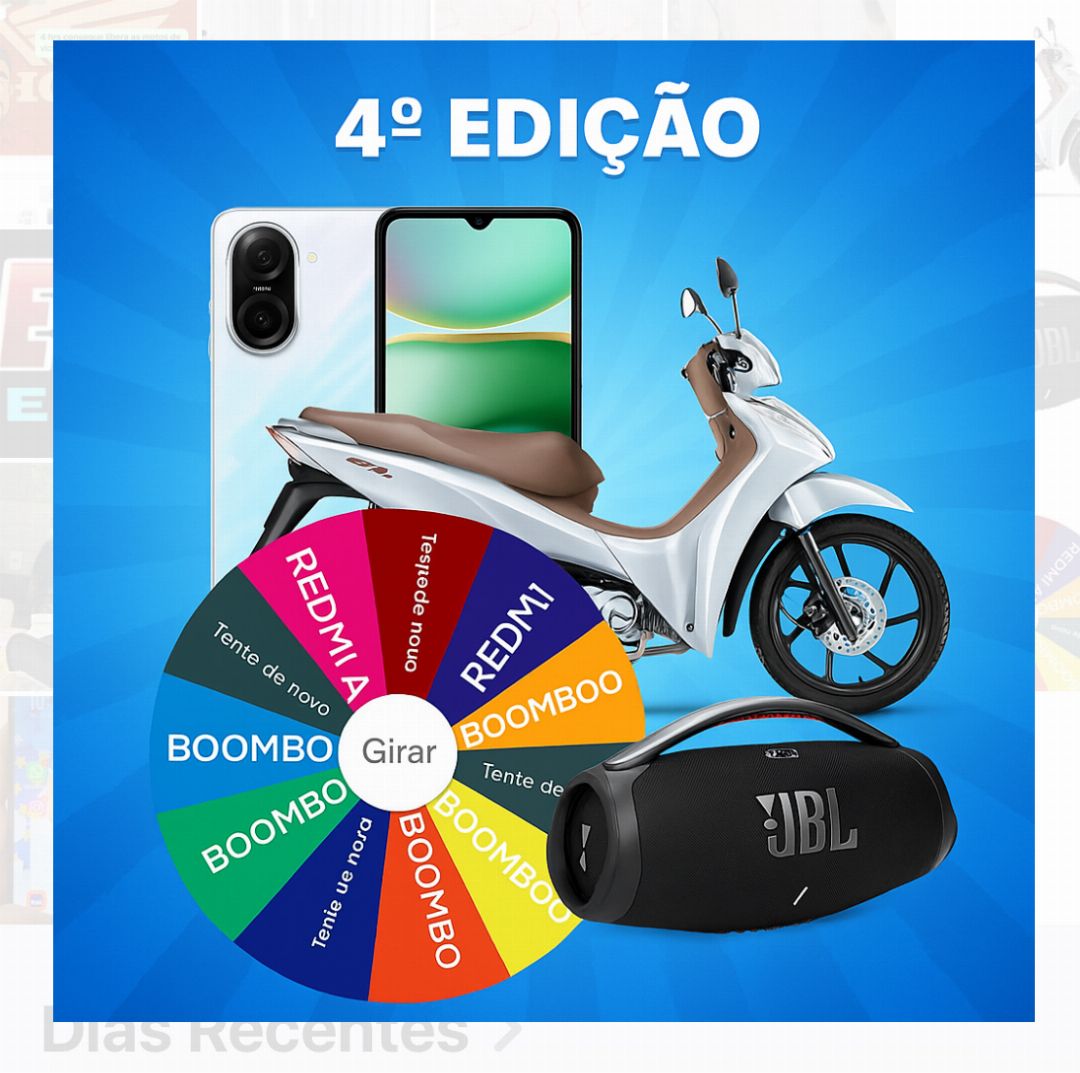4º Edição Biz Ex 0KM + Roleta com 5 JBL Boombox3 + 5 Xiaomi