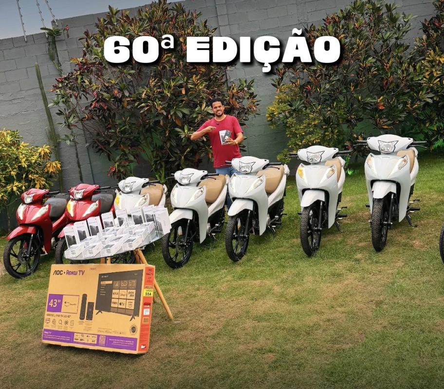 60ª EDIÇÃO – 7 MOTOS HONDA BIZ ES 0KM + 20 CELULARES