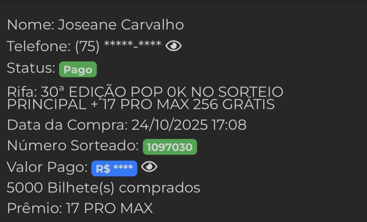 30ª EDIÇÃO POP 0K NO SORTEIO PRINCIPAL + 17 PRO MAX 256 GRÁTIS